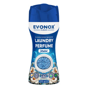 Evonox Clean Granül çamaşır parfümü, İstanbul esintili kalıcı ferahlık, 210 gram avantajlı paket, yoğun formül, uzun süreli hoş koku, çamaşır makinesi yumuşatıcı gözü için kullanım.
