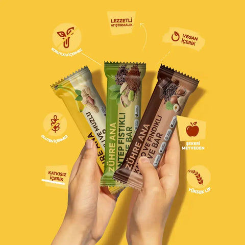 Meyve Bar Deneme Paketi 12 adet - Vegan, sağlıklı atıştırmalıklar, farklı lezzet seçenekleri ile.