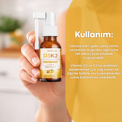 Vitamin D3 K2 Sprey Zühre Ana yüksek emilimli D3 K2 takviyesi