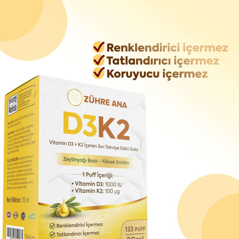 Vitamin D3 K2 Sprey - Zühre Ana Yüksek Emilimli D3 + K2 Takviyesi