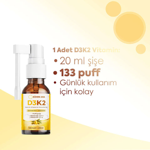 Vitamin D3 K2 Sprey Zühre Ana Yüksek Emilimli D3 K2 Takviyesi