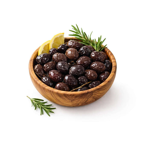 Yağlı Sele Siyah Zeytin İri Boy ( Manisa Akhisar ) 700g - Zeytin tabağı, limon dilimleri ve kekik ile