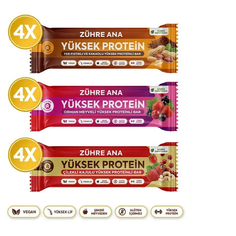 Yüksek Proteinli Meyve Bar Deneme Paketi 12 adet