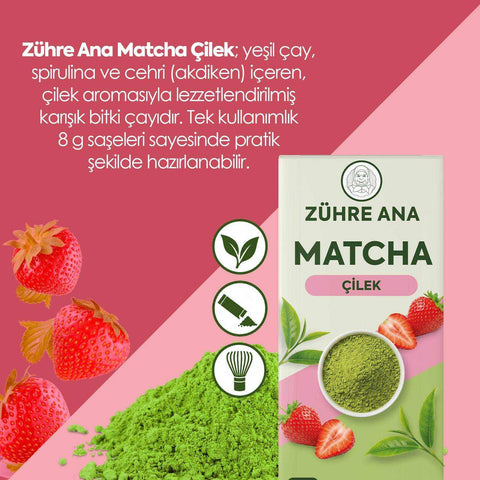 Zühre Ana Matcha Çayı Çilek Aromalı 20 Saşe 160g Karışık Bitki Çayı