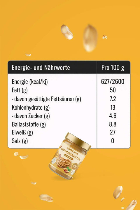 Zühre Ana Şeker İlavesiz %100 Fıstık Ezmesi besin değerleri tablosu ve ürün görseli
