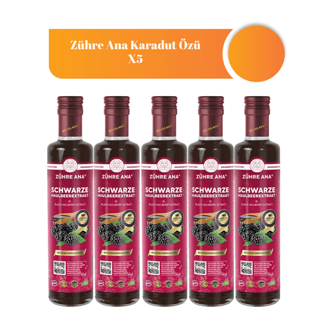 Zühre Ana Karadut Özü x5 ürün paketi, siyah dut özlü sıvı gıda, 670 g'lık 5 şişe.
