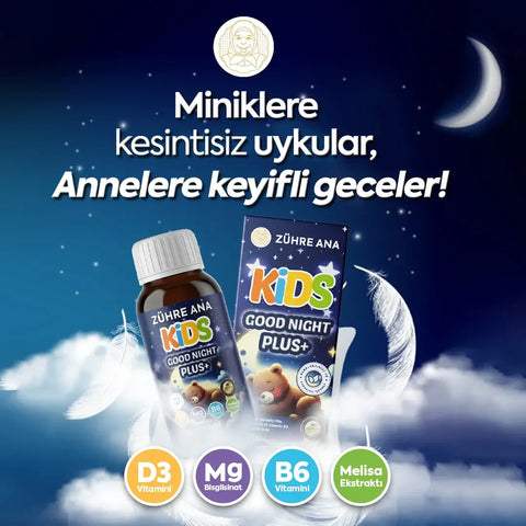 Zühre Ana Kids Good Night Plus Uyku Şurubu, çocuklar için uyku destek şurubu, çilek aromalı takviye.