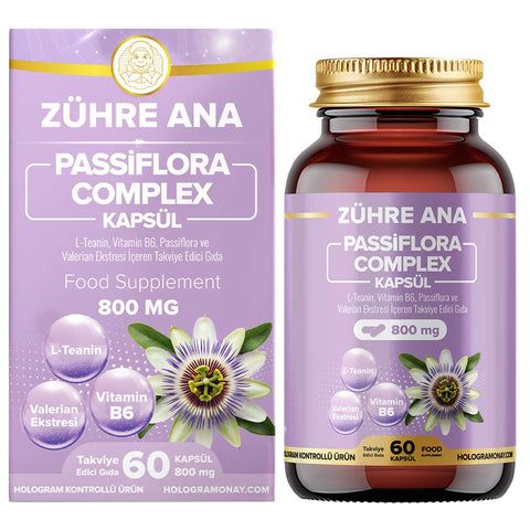 Zühre Ana Passiflora Complex Kapsül 800 mg 60 kapsül bitkisel takviye edici gıda