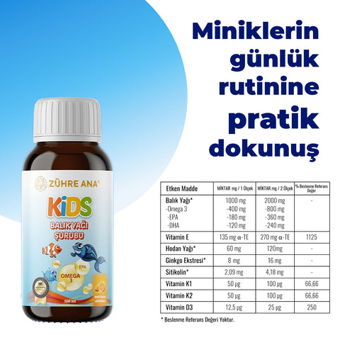 Zühre Ana Kids Omega-3 – Portakallı Balık Yağı Şurubu