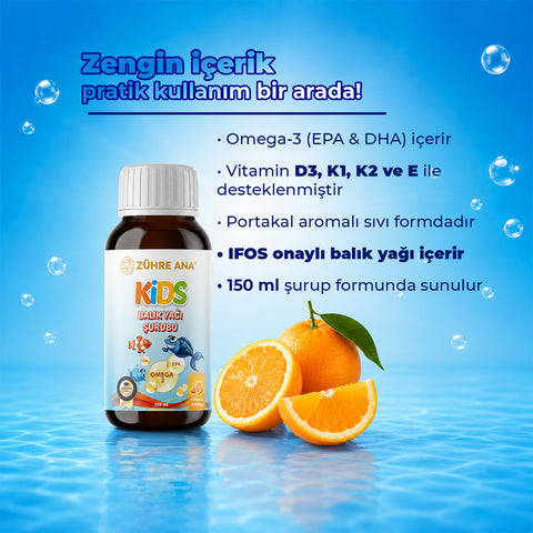 Zühre Ana Kids Omega-3 – Portakallı Balık Yağı Şurubu