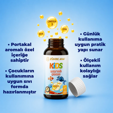 Zühre Ana Kids Omega-3 – Portakallı Balık Yağı Şurubu